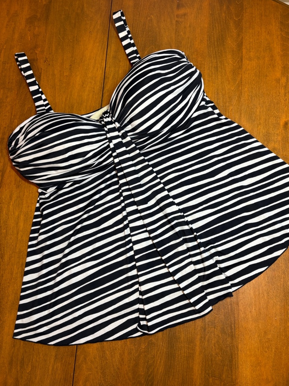 Striped Black & White Women’s Swimsuit Tank with Built-In Support, 20